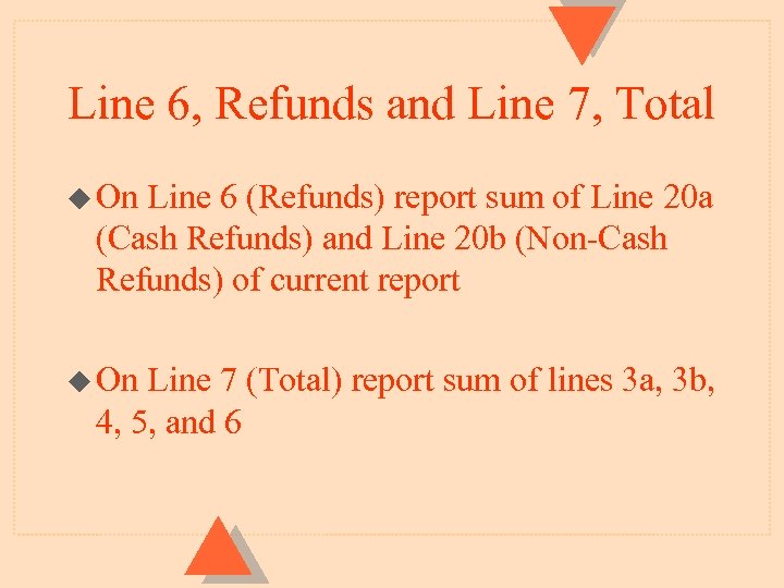 Line 6, Refunds and Line 7, Total u On Line 6 (Refunds) report sum