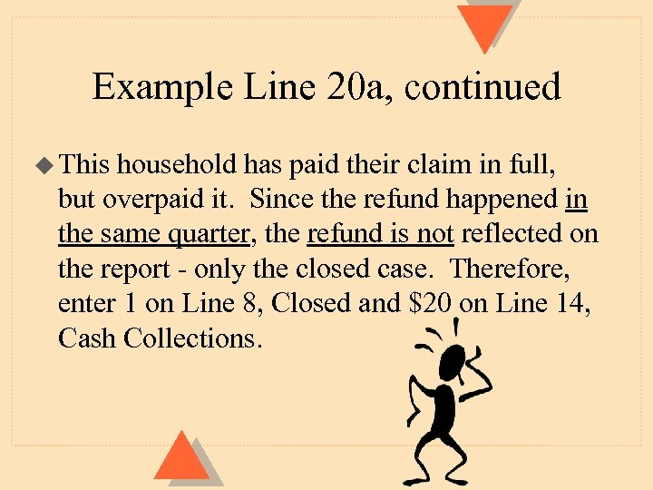 Example Line 20 a, continued u This household has paid their claim in full,