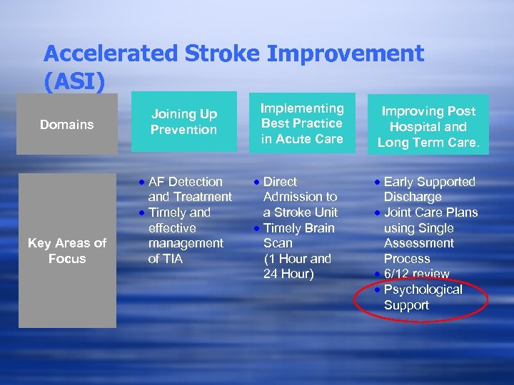 Accelerated Stroke Improvement (ASI) Domains Joining Up Prevention Key Areas of Focus · AF