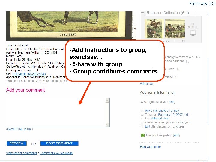February 200 -Add instructions to group, exercises… - Share with group - Group contributes