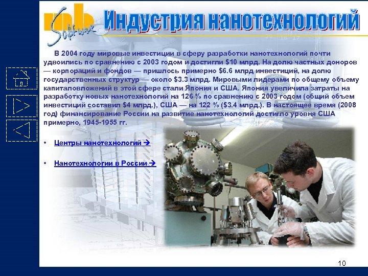В 2004 году мировые инвестиции в сферу разработки нанотехнологий почти удвоились по сравнению с
