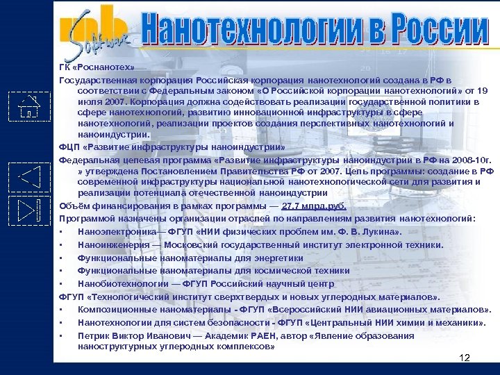 ГК «Роснанотех» Государственная корпорация Российская корпорация нанотехнологий создана в РФ в соответствии с Федеральным