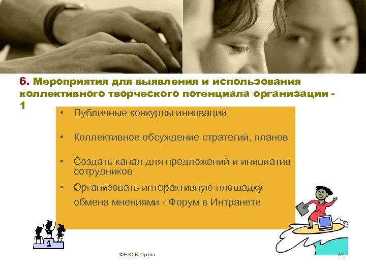 6. Мероприятия для выявления и использования коллективного творческого потенциала организации 1 • Публичные конкурсы