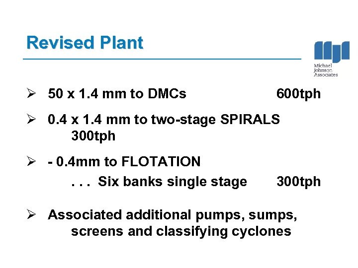 Revised Plant Ø 50 x 1. 4 mm to DMCs 600 tph Ø 0.