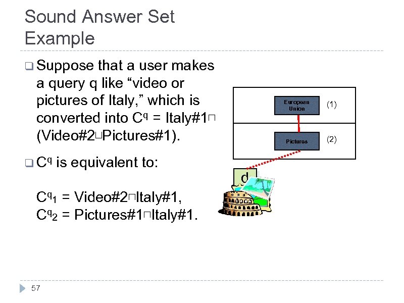 Sound Answer Set Example q Suppose that a user makes a query q like
