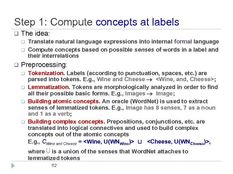 Step 1: Compute concepts at labels q The idea: q q q Translate natural