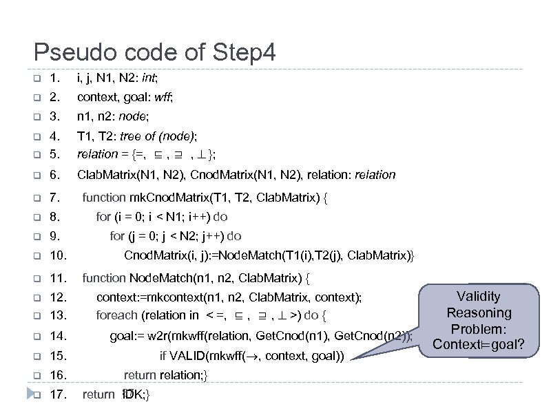 Pseudo code of Step 4 q 1. i, j, N 1, N 2: int;