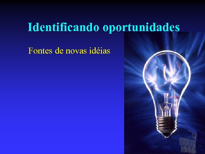 Identificando oportunidades Fontes de novas idéias 