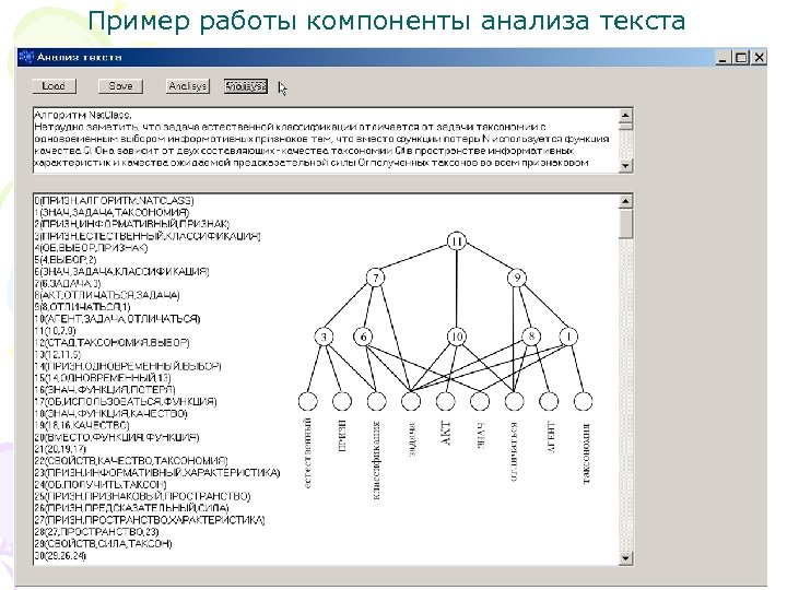 Пример работы компоненты анализа текста 