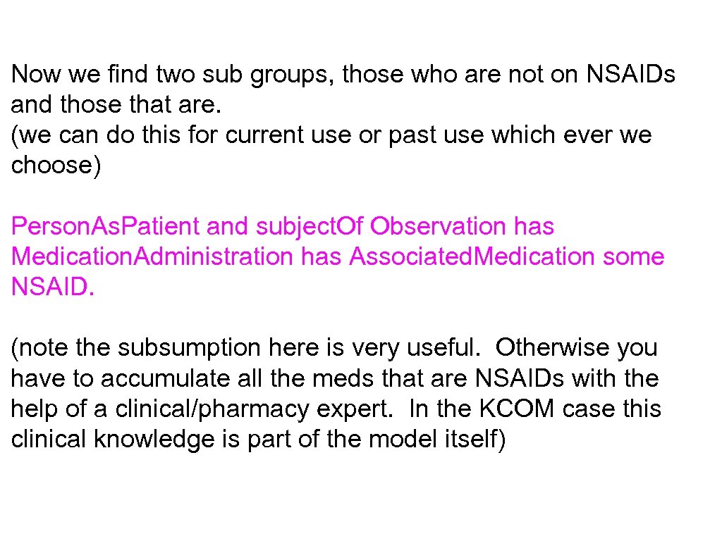 Now we find two sub groups, those who are not on NSAIDs and those