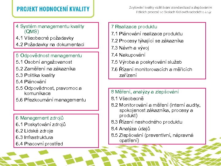 nadpis 4 Systém managementu kvality (QMS) 4. 1 Všeobecné požadavky 4. 2 Požadavky na