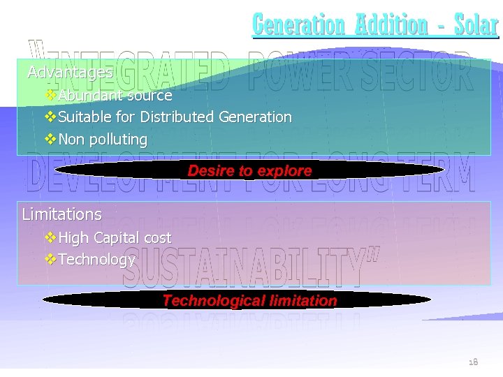 Generation Addition - Solar Advantages v. Abundant source v. Suitable for Distributed Generation v.