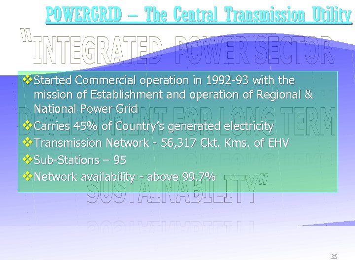 POWERGRID – The Central Transmission Utility v. Started Commercial operation in 1992 -93 with