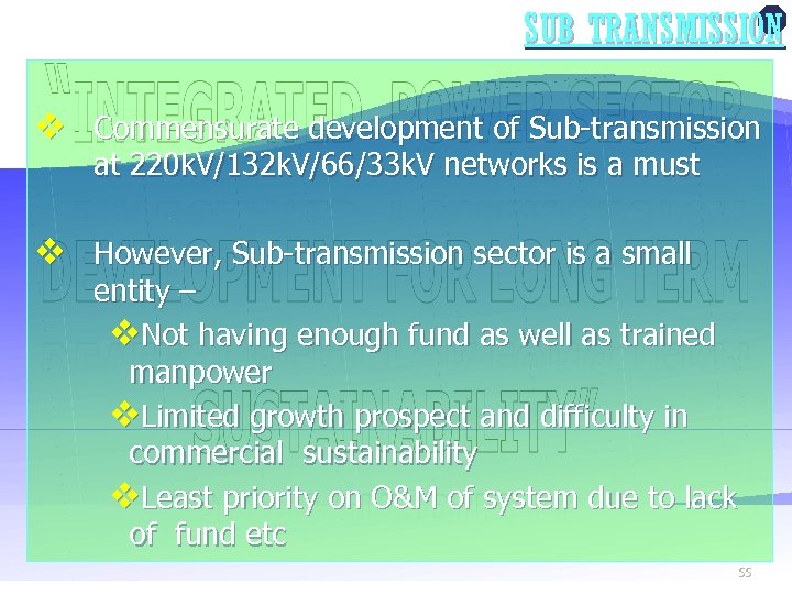 1 SUB TRANSMISSION v Commensurate development of Sub-transmission at 220 k. V/132 k. V/66/33