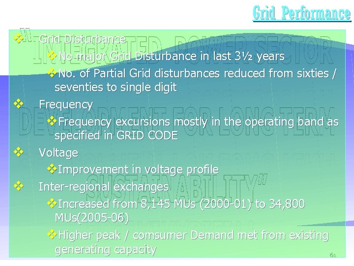 Grid Performance v Grid Disturbance v. No major Grid Disturbance in last 3½ years