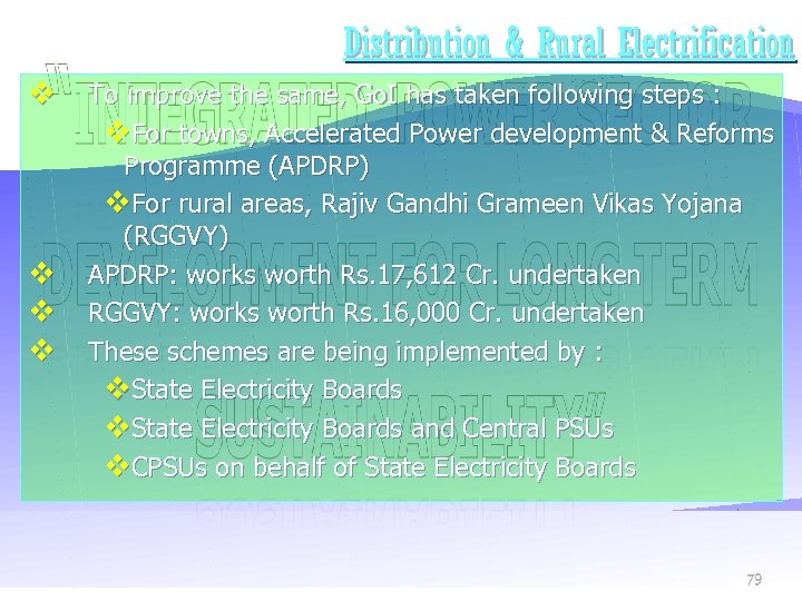 Distribution & Rural Electrification v To improve the same, Go. I has taken following