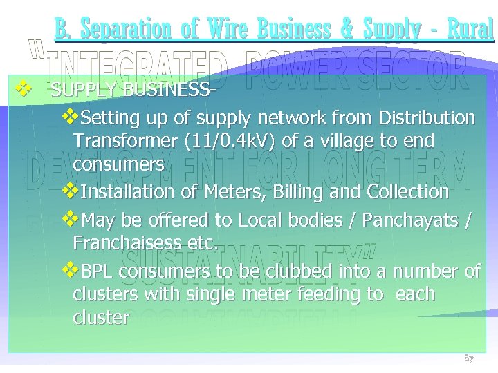 B. Separation of Wire Business & Supply - Rural v SUPPLY BUSINESSv. Setting up