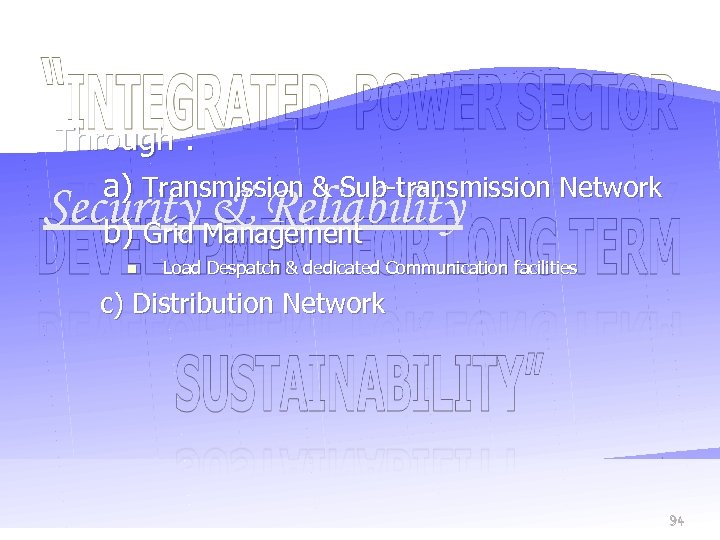 Through : a) Transmission & Sub-transmission Network b) Grid Management Security & Reliability Load