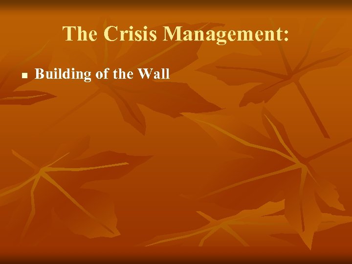 The Crisis Management: n Building of the Wall 