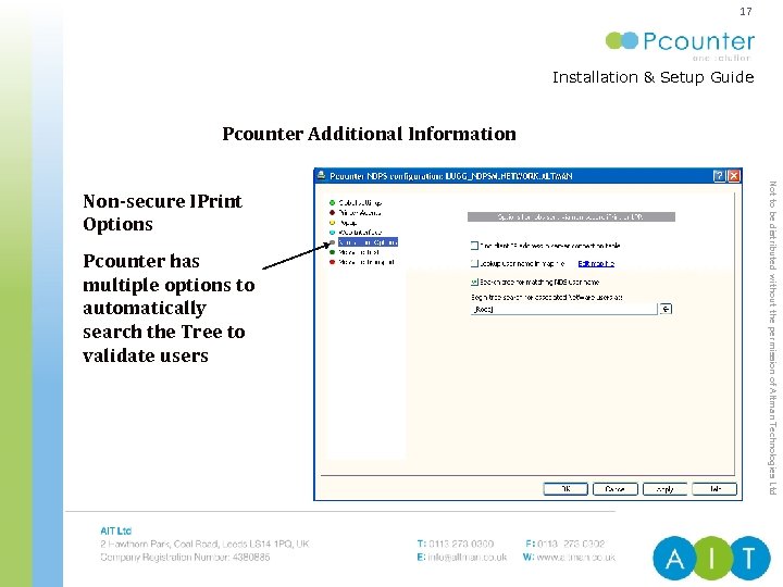 17 Installation & Setup Guide ENTERPRISE PRINT & COPY MANAGEMENT Pcounter Additional Information Pcounter