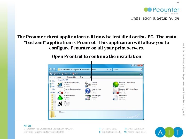 6 Installation & Setup Guide ENTERPRISE PRINT & COPY MANAGEMENT Open Pcontrol to continue