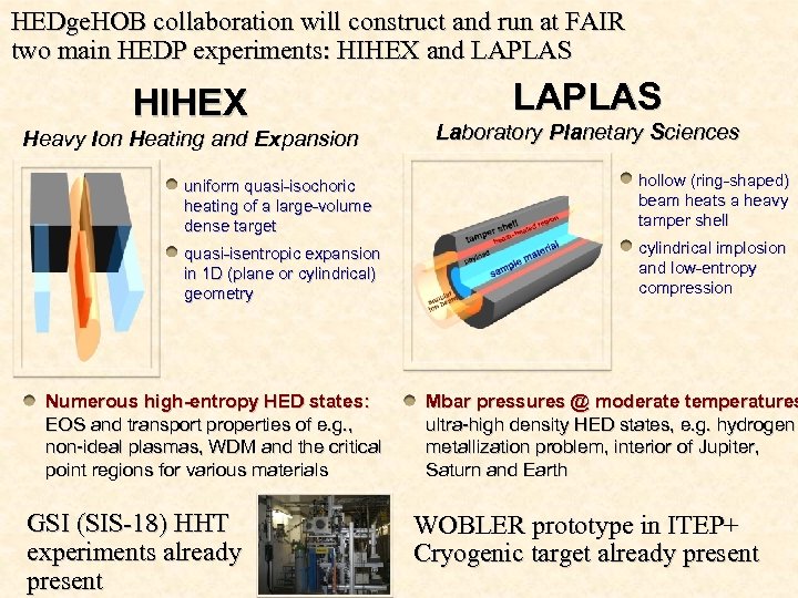 HEDge. HOB collaboration will construct and run at FAIR two main HEDP experiments: HIHEX