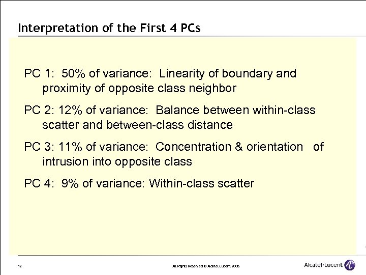 Interpretation of the First 4 PCs PC 1: 50% of variance: Linearity of boundary