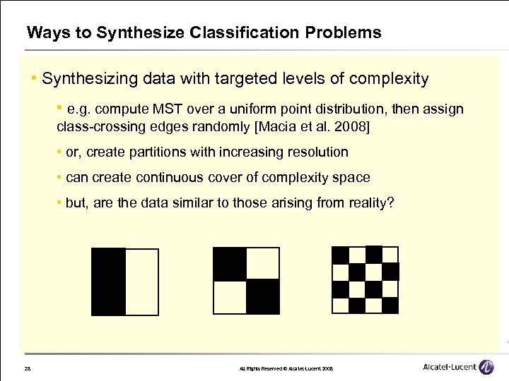 Ways to Synthesize Classification Problems • Synthesizing data with targeted levels of complexity •