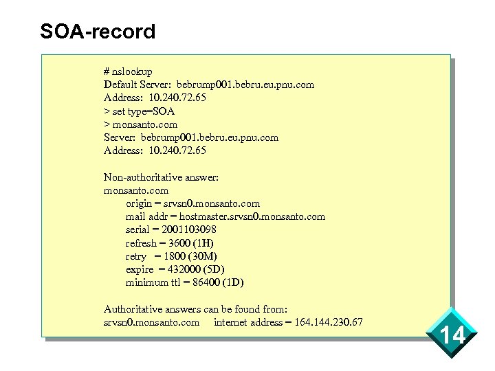 SOA-record # nslookup Default Server: bebrump 001. bebru. eu. pnu. com Address: 10. 240.