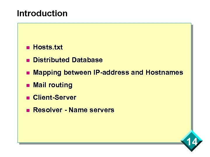 Introduction n Hosts. txt n Distributed Database n Mapping between IP-address and Hostnames n