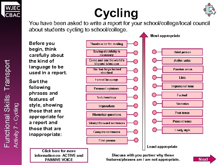 Cycling You have been asked to write a report for your school/college/local council about