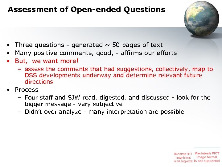 Assessment of Open-ended Questions • Three questions - generated ~ 50 pages of text