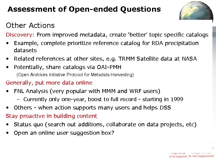 Assessment of Open-ended Questions Other Actions Discovery: From improved metadata, create ‘better’ topic specific