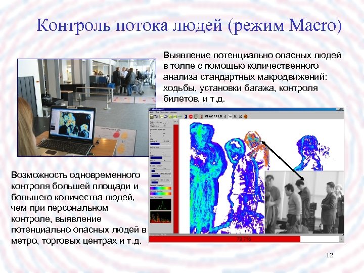 Контроль потока людей (режим Macro) Выявление потенциально опасных людей в толпе с помощью количественного