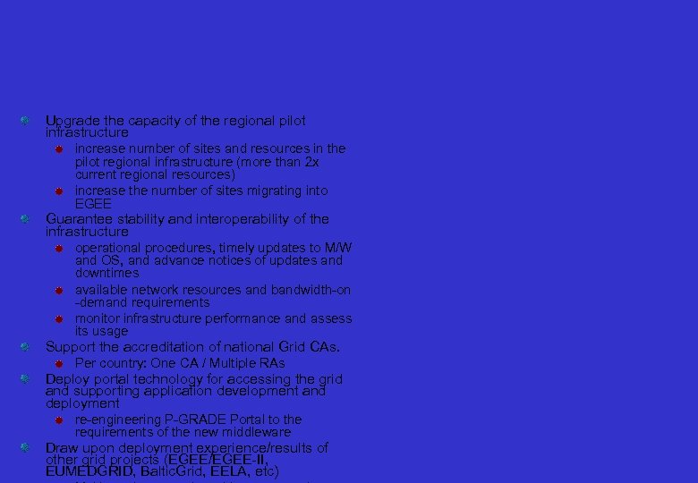 Upgrade the capacity of the regional pilot infrastructure increase number of sites and resources
