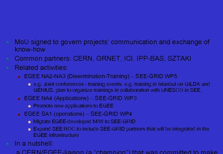 Mo. U signed to govern projects’ communication and exchange of know-how Common partners: CERN,