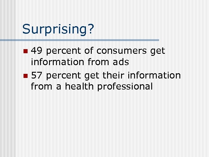Surprising? 49 percent of consumers get information from ads n 57 percent get their