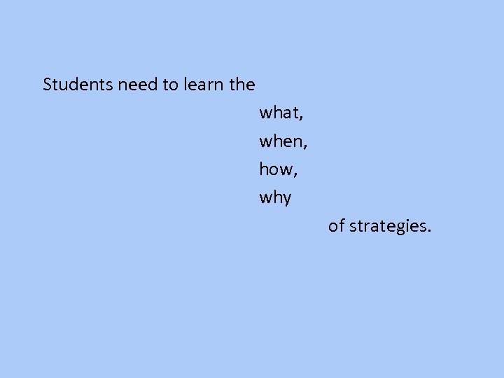 Students need to learn the what, when, how, why of strategies. 