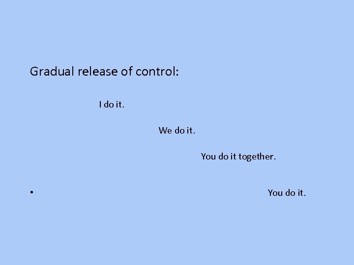 Gradual release of control: I do it. We do it. You do it together.