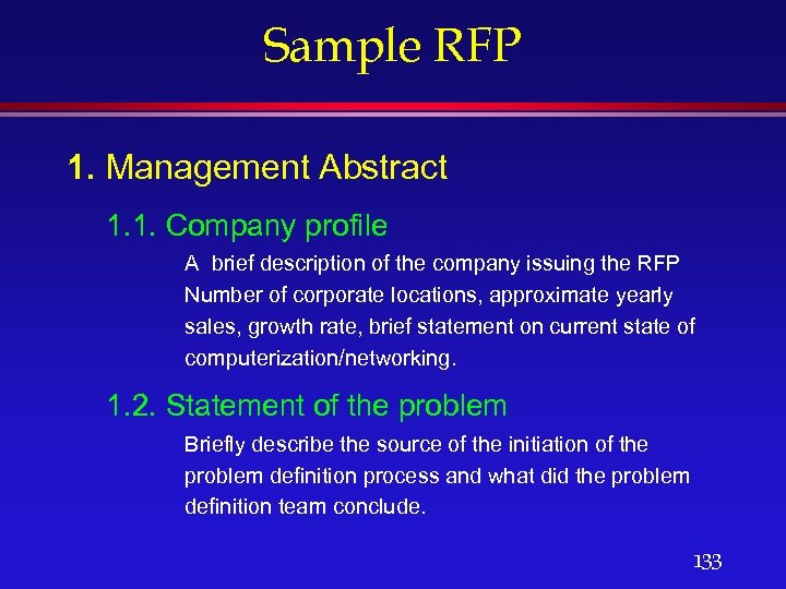 Sample RFP 1. Management Abstract 1. 1. Company profile A brief description of the