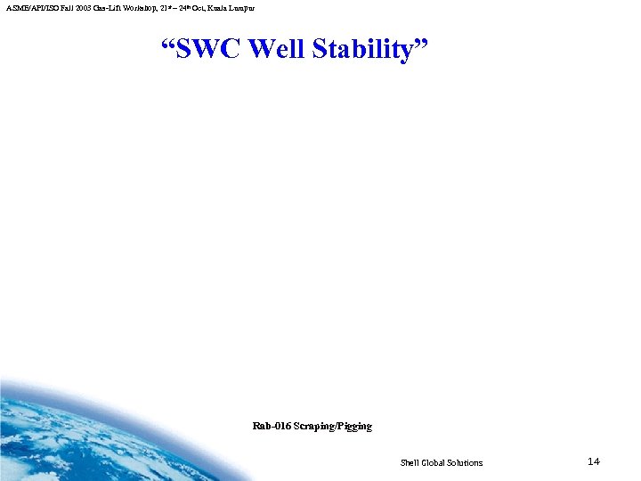 ASME/API/ISO Fall 2003 Gas-Lift Workshop, 21 st – 24 th Oct, Kuala Lumpur “SWC