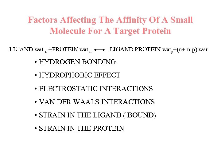 Factors Affecting The Affinity Of A Small Molecule For A Target Protein LIGAND. wat