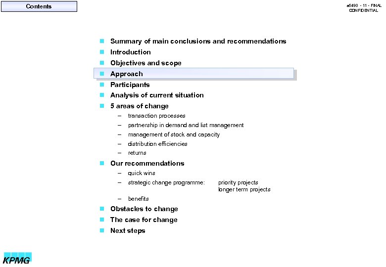 Contents a 5490 - 11 - FINAL CONFIDENTIAL n Summary of main conclusions and