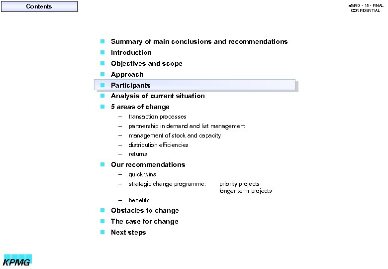 Contents a 5490 - 15 - FINAL CONFIDENTIAL n Summary of main conclusions and