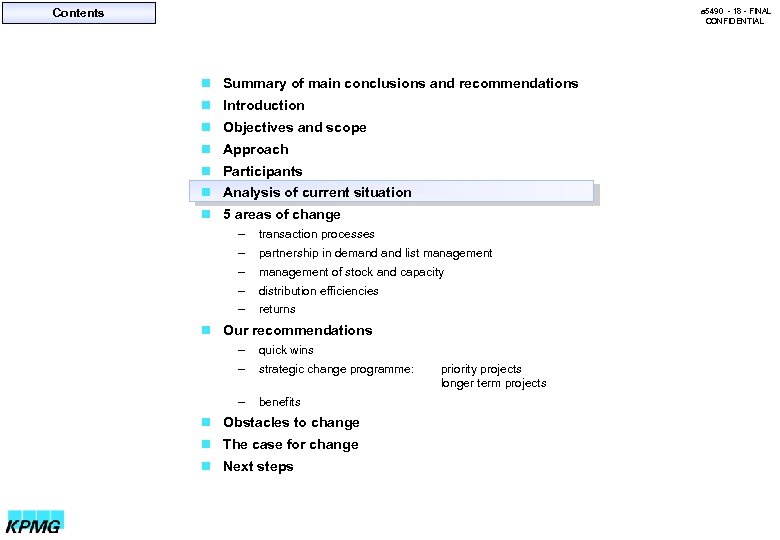 Contents a 5490 - 18 - FINAL CONFIDENTIAL n Summary of main conclusions and