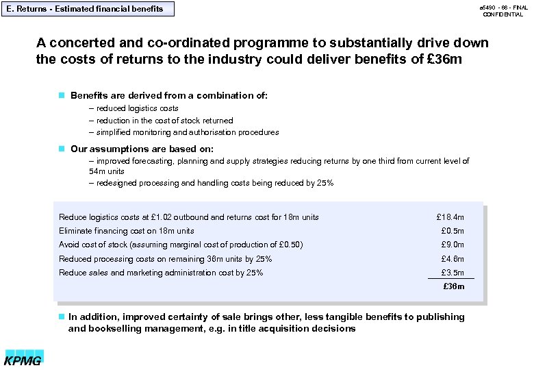 E. Returns - Estimated financial benefits a 5490 - 66 - FINAL CONFIDENTIAL A