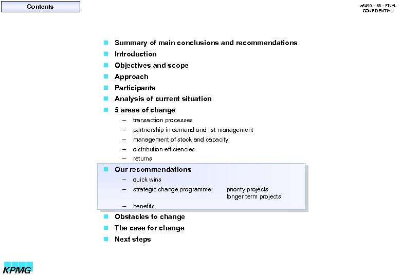 Contents a 5490 - 68 - FINAL CONFIDENTIAL n Summary of main conclusions and