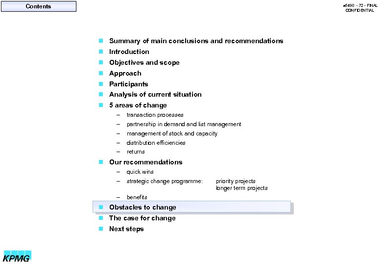 Contents a 5490 - 72 - FINAL CONFIDENTIAL n Summary of main conclusions and