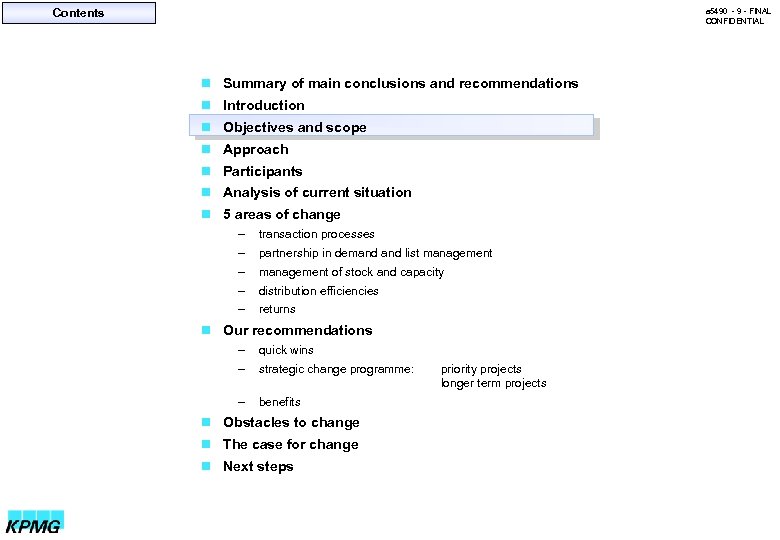 Contents a 5490 - 9 - FINAL CONFIDENTIAL n Summary of main conclusions and