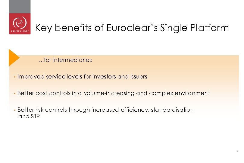Key benefits of Euroclear’s Single Platform • …for intermediaries • Improved service levels for